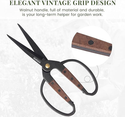 Garden Flower Bonsai Scissors,Walnut Wide Handles Pruning Gardening Scissors Floral Shears for Gardening,Succulent Harvest, and Precision Plant Trimming Care