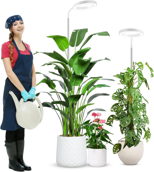 wolezek Grow Lights for Indoor Plants Full Spectrum, 80 LEDs 3 Colors Grow Light, 65in Plant Lights for Indoor Growing with 360°Gooseneck, 6/12/16H Timer, 5 Brightness, Height Adjustable, White Pair