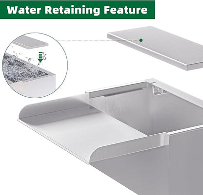 Waterfall Pool Fountain LONGRUNNEW 304 Stainless Steel 9.06" Rectangular Waterfall Spillway, Water Fall Fountain with Pipe Connector for Garden Outdoor, Swimming Pools, Fountains, Pond and Spa