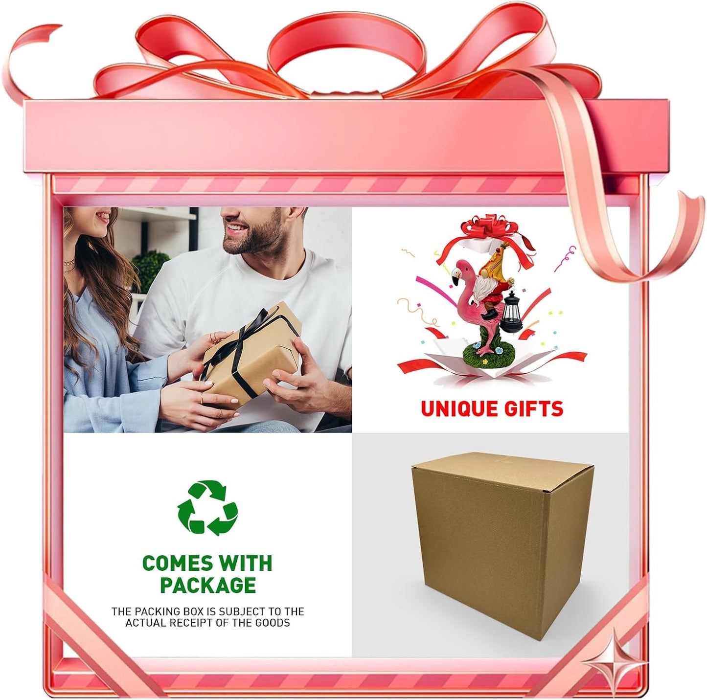 Gnomes Flamingo with Solar Lantern, Whimsical Decor for Garden, Yard, Patio, Lawn, LED Lights - Unique Gift for Women, Mom, Friends(Red Gnomes)