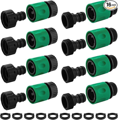 16 Pieces Garden Water Hose Quick Connectors, 3/4 Inch GHT Plastic Water Hose Fittings Male and Female, Quick Connect Hose Fittings for Garden Hose Quick Connector with 10 Pieces Rubber Washer