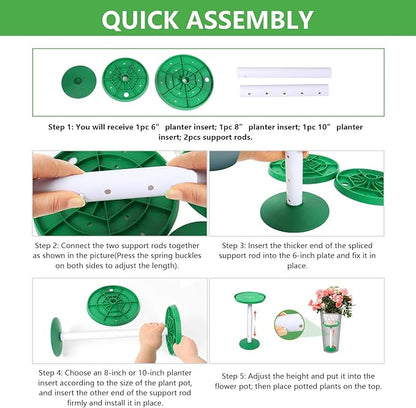 YLSAZL 2 Pack Adjustable Height Plant Risers for Inside Pots,21-33" Rise Plant Risers for, Indoor & Outdoor Insert with, Tall Square Round Taper Planter with 6''8" 10" Base & Top（ Green - Long）
