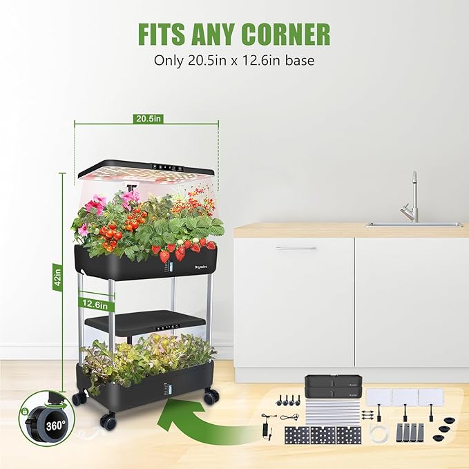 44-Pod Indoor Hydroponic Growing System + 3 Free Seeds Starter Kit (Lettuce, Salad Mixed, Basil Seeds) – Dual 53W Full-Spectrum LED, 10-L Water Tank, 2-Tier Grow Pods