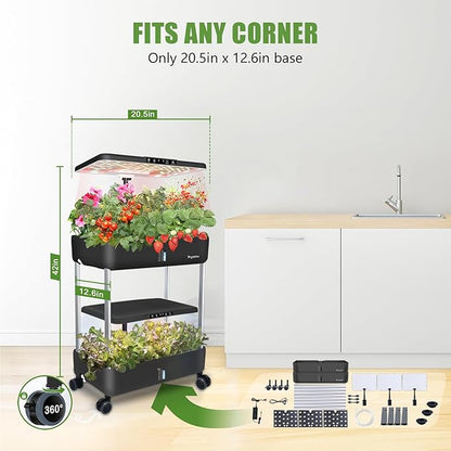 44-Pod Indoor Hydroponic Growing System + 3 Free Seeds Starter Kit (Lettuce, Salad Mixed, Basil Seeds) – Dual 53W Full-Spectrum LED, 10-L Water Tank, 2-Tier Grow Pods