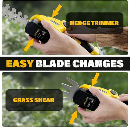 7.2V Cordless Hedge Trimmer & Grass Shears, 2 in 1 Electric Handheld Shrub Trimmer, Lightweight Rechargeable Bush Trimmers for Yard, Lawn, Garden