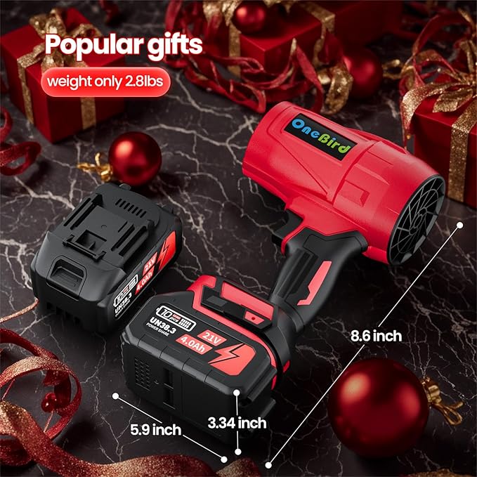 Cordless-Leaf-Blower for Lawn Care-Handheld Blower-Electric Leaf Blower with Battery and Charger with 21V, 4.0Ah X 2 Batteries, Portable dust Cleaner-Lightweight Leaf blowers for Patio Cleaning-red