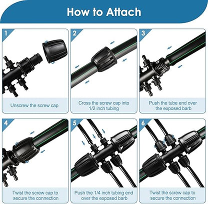 Barbed Tee 1/2" to 1/4" Drip Irrigation Fittings: 10 Pieces 1/2 Inch Tubing (1/2" ID x0.6-0.63" OD) Six-way Connectors for 16mm to 1/4 Inch Irrigation Drip System