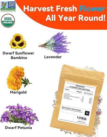 LYKOCLEAN Flower Seed Pod Compatible with AeroGarden Hydroponics Growing System, 8 Pods Indoor Garden Starter Kit with Lavender, Sunflower, Petunia and Marigold