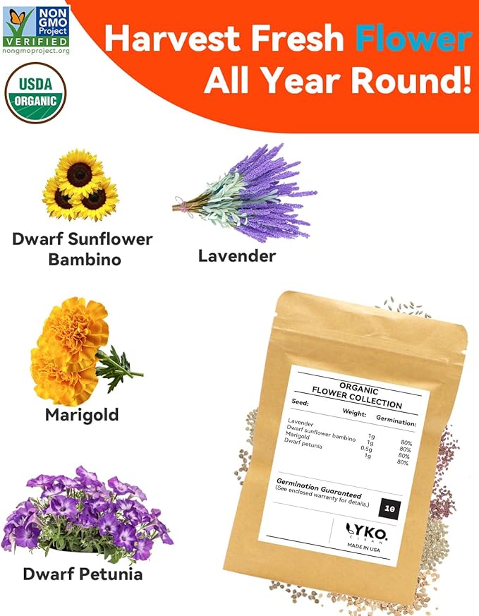 LYKOCLEAN 24 Pods Flower Seed Kit Compatible with AeroGarden Hydroponics Growing System, Indoor Garden Starter Set with Lavender, Sunflower, Petunia and Marigold