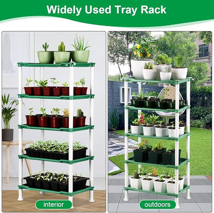5-Tier Seed Stand with 5 Trays, Seed Starting Rack Propagation Rack Kit for Stackable Seedling Tray Seedling Staging Table for Indoor Outdoor Growing(Green)