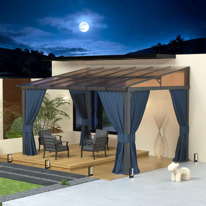 10' x 12' Gazebo，Hard Top Lean to Gazebo Wall Mount Heavy Hardtop Gazebos Outdoor Pergola with Curtains and Netting for Patio Garden Lawn Backyard Deck (Navy)