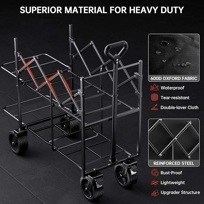 Double Decker Wagon 320L Large Capacity 400LBS Collapsible Sports Utility Cart with Big Wheels,Double Extended Tailgate Heavy Duty Folding Wagon Cart for Groceries,Camping,Beach,Garden,Outdoor