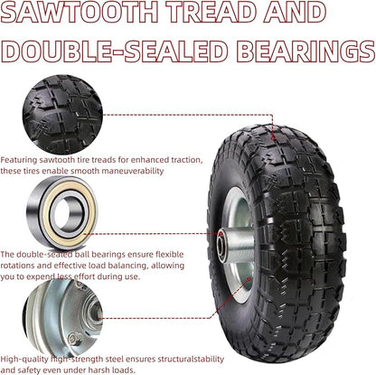 10" Replacement Tire and Wheel 4.10/3.50-4",10 inch Pneumatic Utility Tires for Gorilla Cart, Dolly, Hand Truck, Lawnmower, Garden Wagon with 5/8” Axle Bore Hole - Double Sealed Bearings (2 pack)