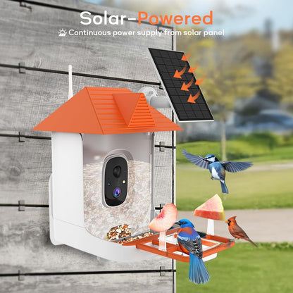 Smart Bird Feeder with Camera,Solar Powered Outdoor WiFi Birds House Camera with Built in AI Identification,Auto Cloud Recording,FHD Video, for Bird Watching,Parents,Orange