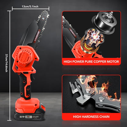 Mini Chainsaw Cordless Portable 6 Inch Handheld Chain Saw with Security Lock Small Electric Chainsaw with 2 Rechargeable Batteries for Wood Cutting Tree Trimming Gardening Camping
