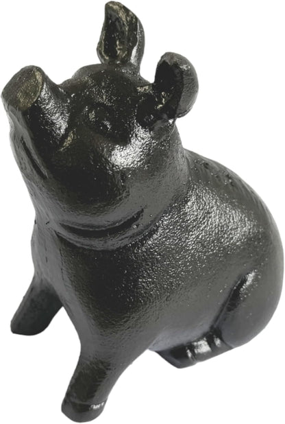 NACH Cast Iron Pig Statue - Sitting Pig, Rustic Garden Sculpture, Black Door Stop/Paperweight, JS-90-7151