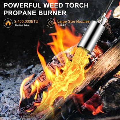 Propane Torch Weed Burner,Weed Torch for Outside with Self Ignition and Flame Control,High Output 2,400,000 BTU with 10FT Hose and Storage Bag,Flame Thrower for Weeding,Garden,Snow Melting(Silver)