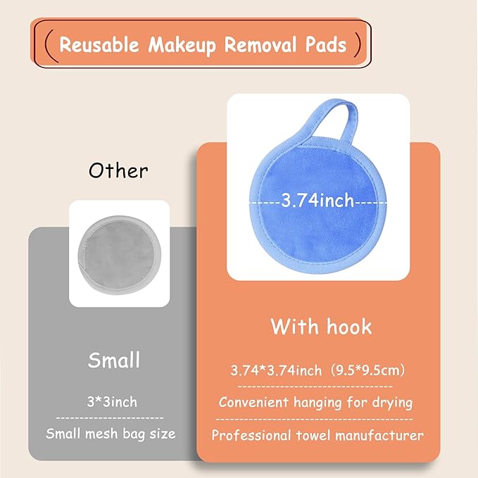 Nugilla Reusable Makeup Remover Pads, 18 Packs Microfiber Face Cloth with a Washable Laundry Bag, Reusable Rounds Towels for Face Cleaning, Soft Facial Rounds Wipes Eyes/Lips Clean for Women Gifts
