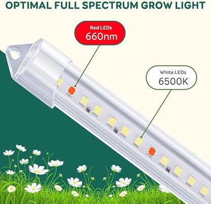 3-Bar Grow Light Strips for Indoor Plants, 16" Full Spectrum Plant Lights, 6500K Sunlike Grow Lights with 6/12/18H Timer, 5-Level Dimmable for Indoor Growing