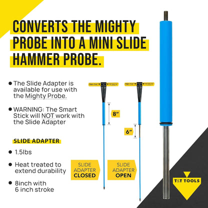 T&T Tools Mighty Probe with Slide Adapter – Insulated Metal Soil Probe, Ground Probe Rod with T-Handle, Septic Tank Locator Soil Sampling & Compaction Tester - 50 Inch Length, 3/8" Round Rod