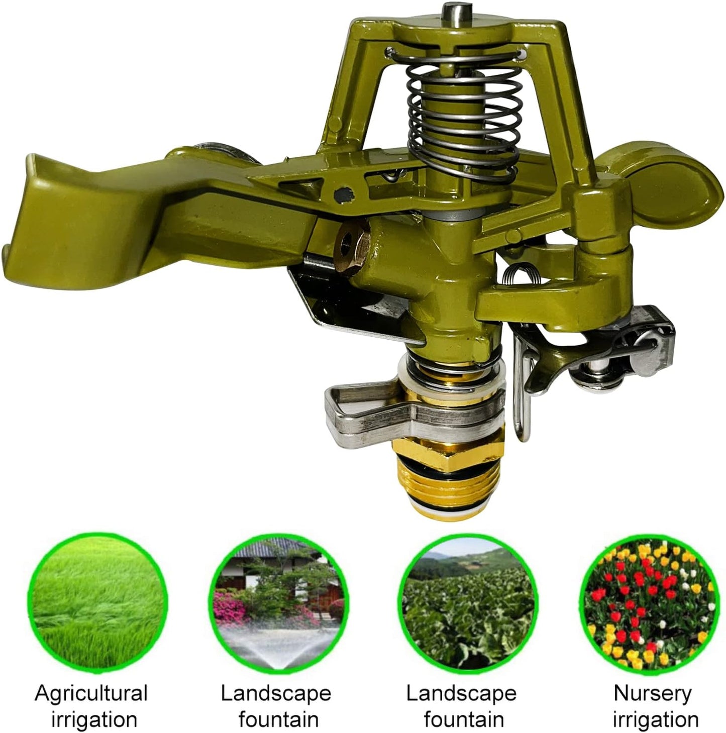 Brass Impact Sprinkler, Adjustable 360 Degree Garden Sprinkler Lawn Sprayer with Nozzles for Grass Patio Lawn Yard