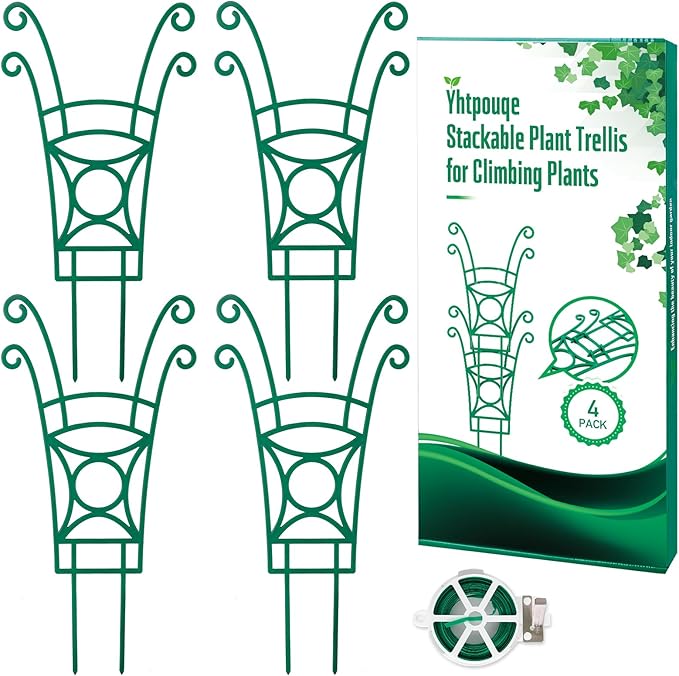 4 Pack Stackable Plant Trellis for Climbing Plants, Indoor/Outdoor Garden Trellis, Plant Support for Vine Ivy Hoya & Houseplants Flower