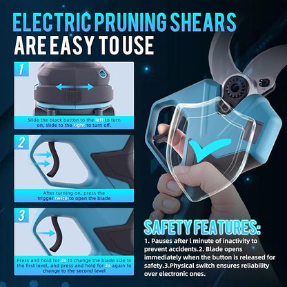 Electric Pruning Shears Cordless,1.6" Brushless Power Pruner with 2x2.0Ah Batteries,21V garden shears 2.5" Max Opening with LCD Display & 3 Pairs SK5 Blade for Tree Trimming,Branch Cutting