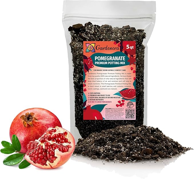 Gardenera Premium Pomegranate Potting Soil Mix - Ideal Nutrient Blend for Growing Robust, Flavorful, and Bountiful Pomegranate Trees - 1 Quart