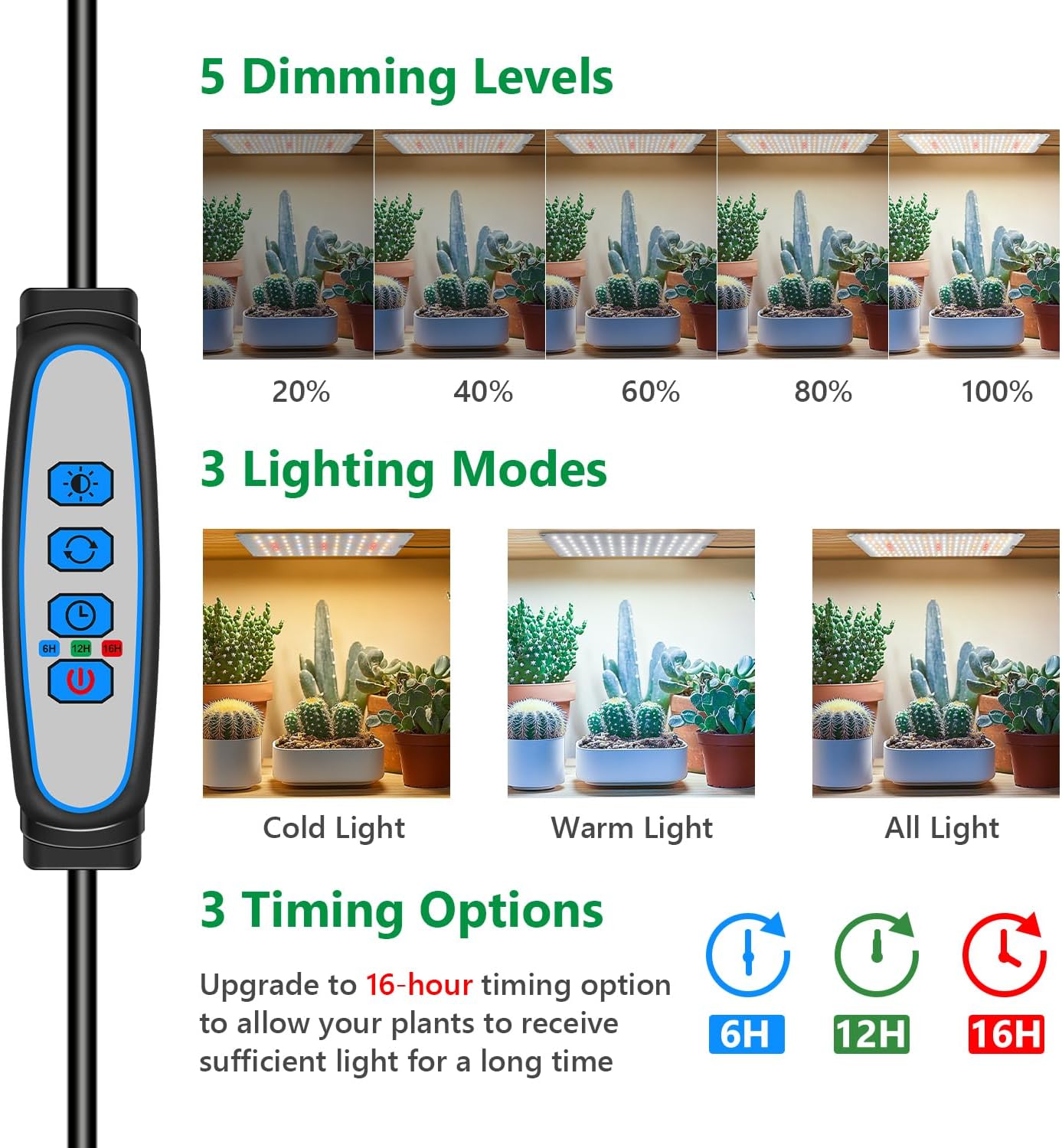 Grow Lights for Seed Starting, 552 LED Full Spectrum Plant Light Panel for Growing Indoor Plants, Slim Grow Lamp with UL Adapter, 6/12/16H Timer, 3 Light Modes, 5 Dimmable