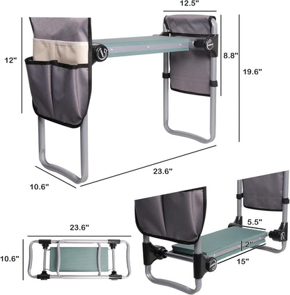 Garden Kneeler and Seat, 2024 Upgraded Foldable Heavy Duty Kneeling Bench with 2 Tool Bags and Soft EVA Foam Pad for Senior, Green