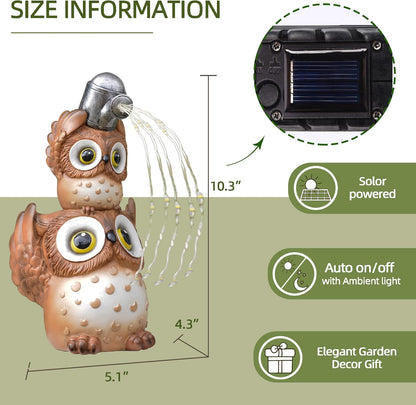 Solar Garden Statues Outdoor Decor, Watering Owl Statue Garden Decor, Resin Yard Decorations Outdoor for Patio, Porch, Balcony, Lawn Ornaments, House Warming Birthday Gifts for Mom Women Grandma