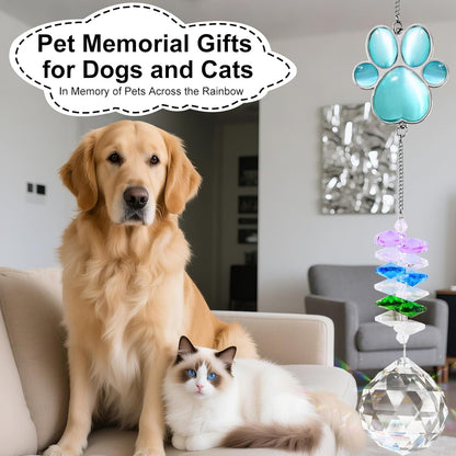 Pet Memorial Suncatcher, Dog Memorial Sympathy Gift for Loss of Dog, 17 Inch Bereavement Ornament Paw Crystal Suncatcher Thoughtful Remembrance Cats Gifts