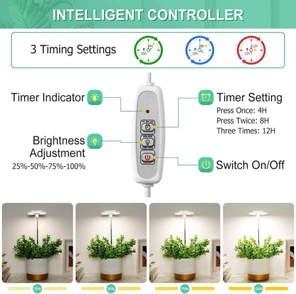 FOXGARDEN Plant Light, 126LEDs Grow Light for Indoor Plants, Full Spectrum Desk Growing Lamp with Detachable Base, Height Adjustable 7.8"-26" with Auto Timer 4H/8H/12H, 4 Dimmable Brightness, 3 Pack