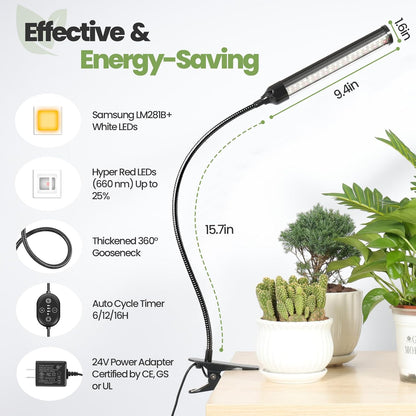24V Clip On Grow Lights for Indoor Plants, LM281B+660nm Plant Lights for Indoor Growing, Full Spectrum LED Grow Lights for Seed Starting, 5-Level Dimmable, Auto On/Off Timing 6/12/16Hrs