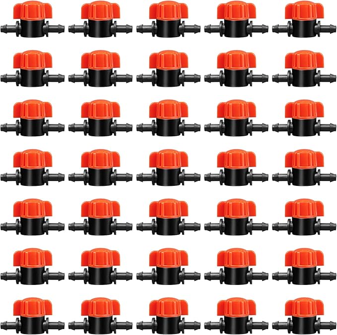 1/4 Inch Drip Irrigation Valves, 35 Pcs Drip Irrigation Shut Off Switch Valves for 1/4" Drip Irrigation Tubing, Water Flow Control Valve Drip Line Cut Off Valve for Drip Sprinkler Garden System