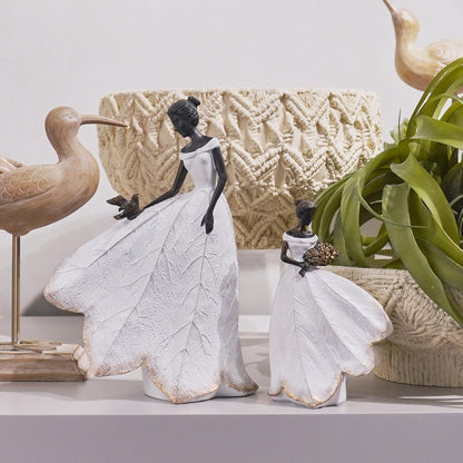 Guichifun Fairy Statue Collection Home Decoration - White Leaf Angel Girls Resin Living Room Bookshelf Decor Garden Outdoor Bathroom Decorations Figurines Gift 5.5 x 3.25 x 8 Inch