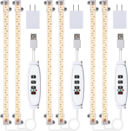 LED Grow Light Strips, Full Spectrum 3500K Plant Growing Lights for Indoor Plants, Plant Lamp for Hydroponics Succulent with 3/9/12H Timer, 10 Dimmable Levels, 3 Head 13 Inches (2 Strip 3 Pack)