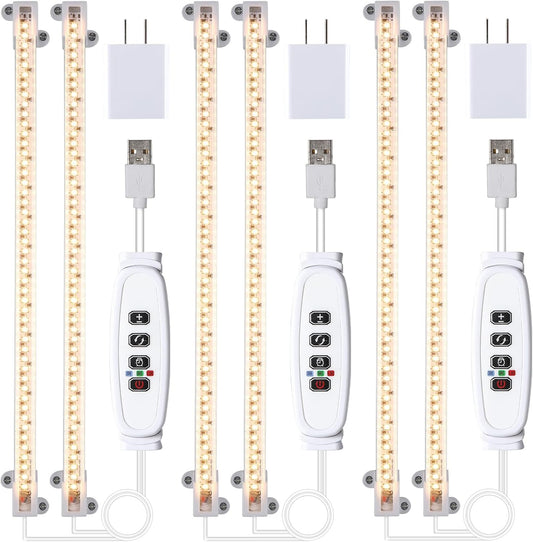 LED Grow Light Strips, Full Spectrum 3500K Plant Growing Lights for Indoor Plants, Plant Lamp for Hydroponics Succulent with 3/9/12H Timer, 10 Dimmable Levels, 3 Head 13 Inches (2 Strip 3 Pack)