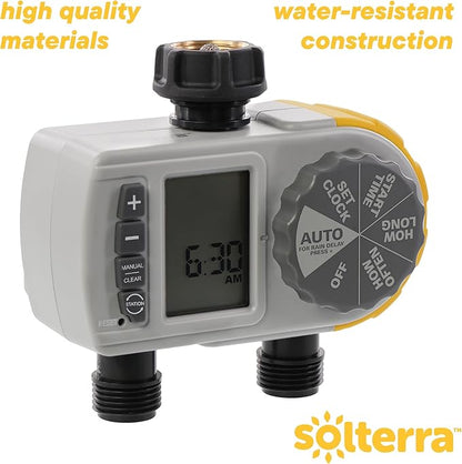 Solterra 28153 Single-Dial Two-Outlet Hose Timer, Gray