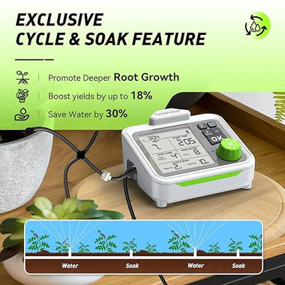 RAINPOINT Large Display Automatic Plant Waterer Indoor for Up to 20 Pot Plants,Cycle & Soak Watering Mode Vacation Self Watering Drip Irrigation System Device Kit for Balcony Office Patio Greenhouse