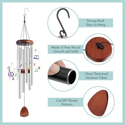Large Aluminium Wind Chimes 37" Inches to Create a Zen Atmosphere Suitable for Outdoor, Garden, Patio Decoration, Classic Wind Chimes Suitable as A Gift for Unisex (Silver)