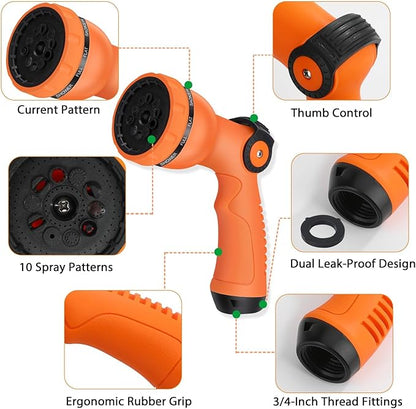 Water Hose Spray Nozzle - Garden Hose Nozzle with 10 Spray Patterns.Thumb Switch Design for Easy Water Flow Control, Upgraded Hose Sprayer Nozzle for Watering Plants,Lawn,Pet Bathing and Cleaning