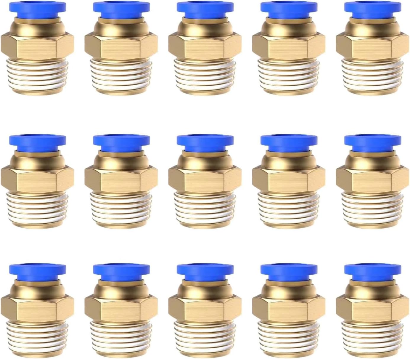 15Pcs 6mm Tube OD x 1/4" NPT Male Push to Connect Fittings - Air Water Quick Connect Coupler, Pneumatic Hydraulic Leak-Free Brass Fittings (6mm x 1/4" NPT)