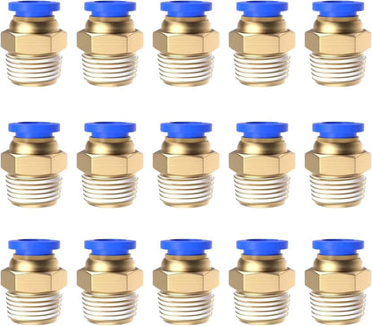 15Pcs 6mm Tube OD x 1/4" NPT Male Push to Connect Fittings - Air Water Quick Connect Coupler, Pneumatic Hydraulic Leak-Free Brass Fittings (6mm x 1/4" NPT)
