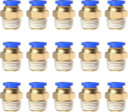 15Pcs 6mm Tube OD x 1/4" NPT Male Push to Connect Fittings - Air Water Quick Connect Coupler, Pneumatic Hydraulic Leak-Free Brass Fittings (6mm x 1/4" NPT)