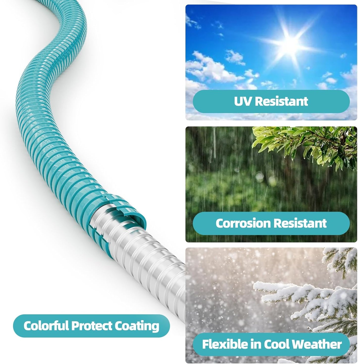 SPECILITE 75ft 304 Stainless Steel Garden Hose Metal, Heavy Duty Water Pipe with Nozzles for Yard, Outdoor - Flexible, Never Kink & Tangle, Puncture Resistant (Sky Blue)