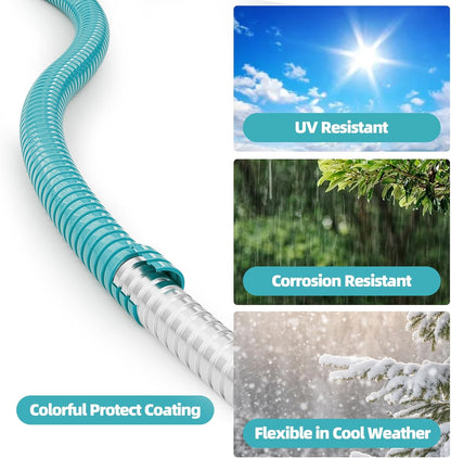 SPECILITE 25ft 304 Stainless Steel Garden Hose Metal, Heavy Duty Water Pipe with Nozzles for Yard, Outdoor - Flexible, Never Kink & Tangle, Puncture Resistant (Sky Blue)