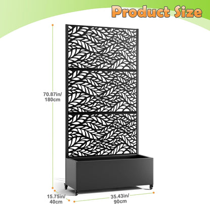 Metal Raised Garden Bed with Trellis, 2-in-1 Planter Box & Privacy Screen for Climbing Plants, Outdoor Standing Flower Bed with Drainage Holes, 35.4" L x 15.7" W x 70.1" H, Black-Spring