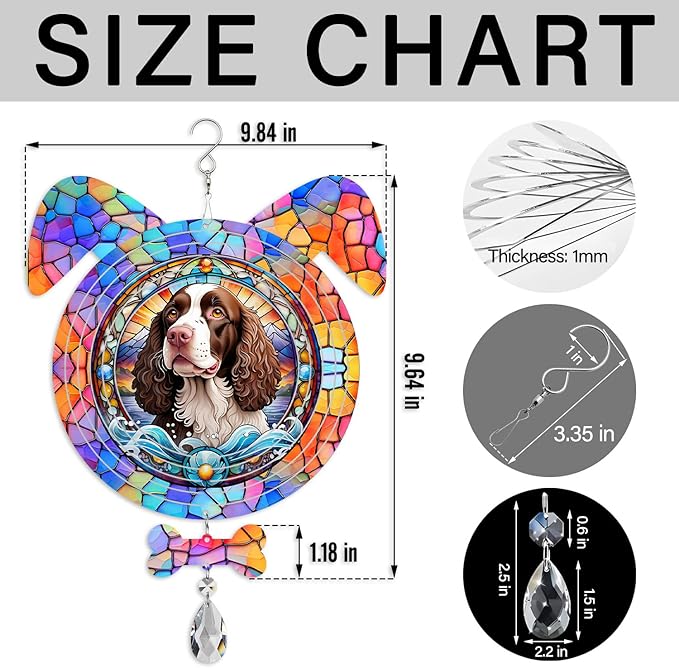 American Water Spaniel Dog Ears Wind Spinner, American Water Spaniel Wind Spinner Hanging for Yard and Garden