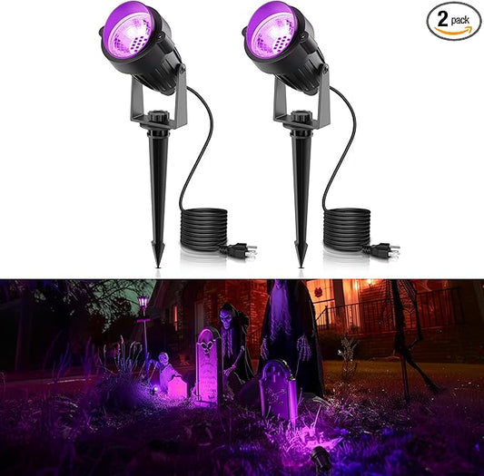 LOHAS Landscape Purple Light, Spot Lights Outdoor, 10W Dusk to Dawn Sensor LED Spotlights for Yard, IP66 Waterproof Pathway Outside Lights, 9.84-ft Cord, Lawn Decor Lamp, UL Listed,2 Pack